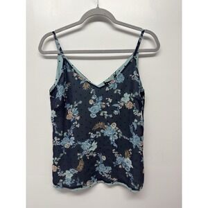 White House Black Market Women XS Reversible Tank Navy Floral/Polka Dot #46‎